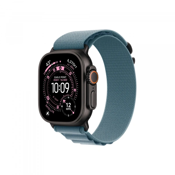 Часы Apple Watch Ultra 3 GPS 49 мм, корпус черный титан (Black Titanium), ремешок Alpine, светло-синий (Light Blue), размер S