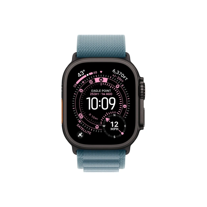 Часы Apple Watch Ultra 3 GPS 49 мм, корпус черный титан (Black Titanium), ремешок Alpine, светло-синий (Light Blue), размер S